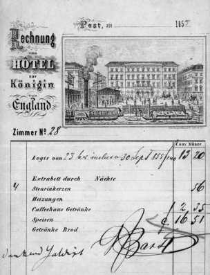 Az Angol kir�lyn� Sz�ll�ban ki�ll�tott sz�mla, 1855
