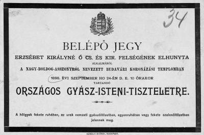 Megh�v� az Orsz�gos Gy�szistentiszteletre, 1898, Orsz�gos Sz�ch�nyi K�nyvt�r Apr�nyomtatv�nyt�r