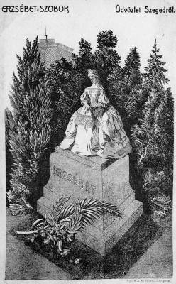 Az Erzs�bet kir�lyn� szegedi szobr�r�l k�sz�lt rajz, 1900-as �vek, k�peslap, Orsz�gos Sz�ch�nyi K�nyvt�r Apr�nyomtatv�nyt�r