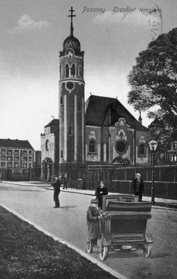 Lechner �d�n tervezte pozsonyi Erzs�bet templom, 1900-as �vek, k�peslap, Orsz�gos Sz�ch�nyi K�nyvt�r Apr�nyomtatv�nyt�r