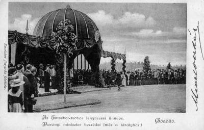 1901. m�jus 19-ei Erzs�bet-szobor �nnep�lyes felavat�sa G�d�ll�n, 1900-as �vek, k�peslap, Orsz�gos Sz�ch�nyi K�nyvt�r Apr�nyomtatv�nyt�r