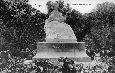 Erzs�bet kir�lyn� szobr�nak �tad�si �nneps�ge Szegeden 1907. szeptember 29-�n, 1900-as �vek, k�peslap, Orsz�gos Sz�ch�nyi K�nyvt�r Apr�nyomtatv�nyt�r
