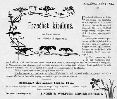 A Singer �s Wolfner c�g hirdet�se, 1898, Uj Id�k
