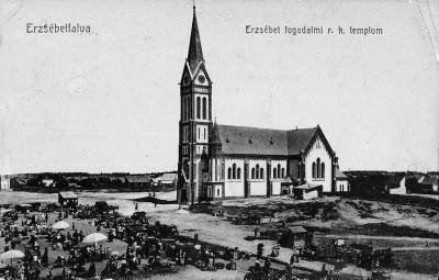 Erzs�bet fogadalmi templom Erzs�betfalv�n, 1910-es �vek, k�peslap, Orsz�gos Sz�ch�nyi K�nyvt�r Apr�nyomtatv�nyt�r