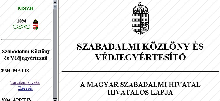 Szabadalmi K�zl�ny �s V�djegy�rtes�t� 2004.06.15.