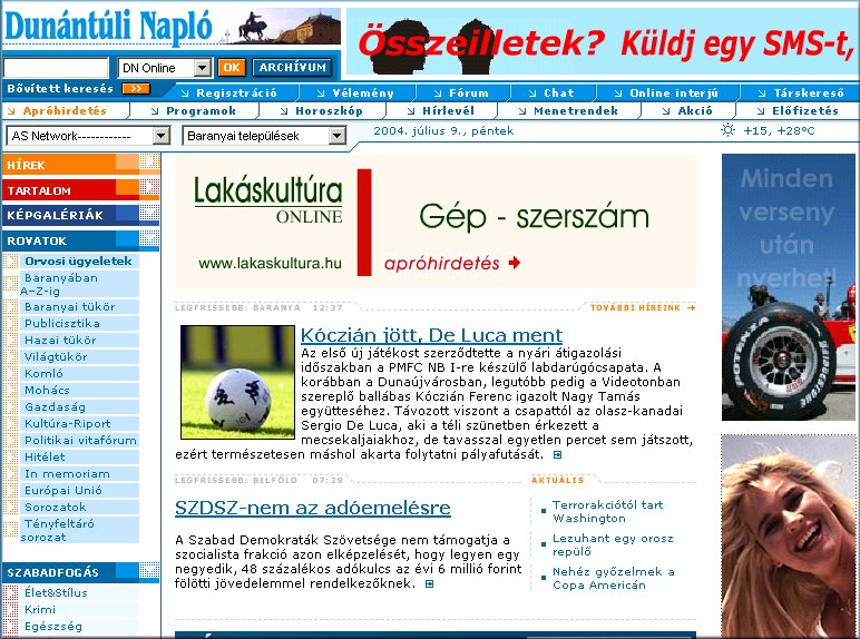 Dun�nt�li Napl� Online 2004-07-09