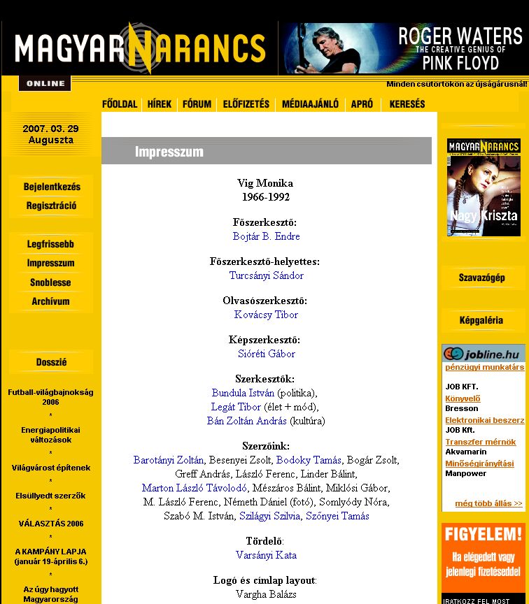 Magyar Narancs Online 2007.03.30.