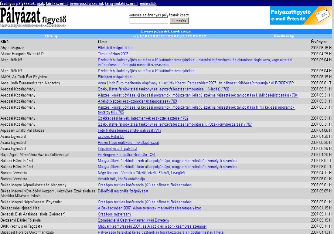 P�ly�zatfigyel� 2007.04.01.