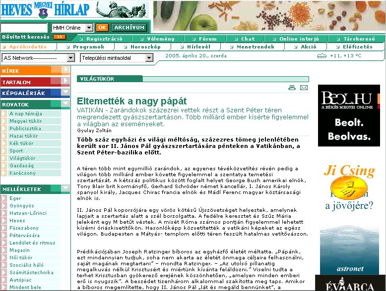 Heves Megyei H�rlap Online 2005.04.20.