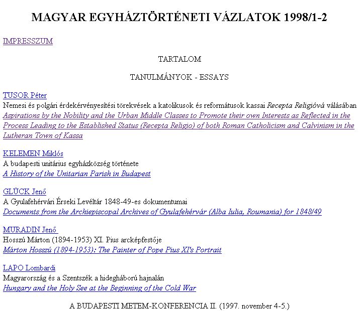 Magyar Egyh�zt�rt�neti V�zlatok