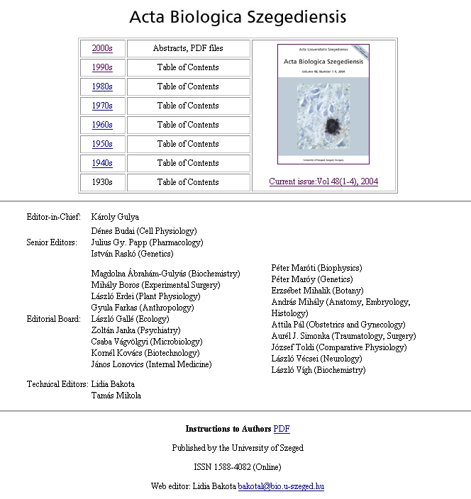 Acta Biologica Szegediensis, 2005-09-28