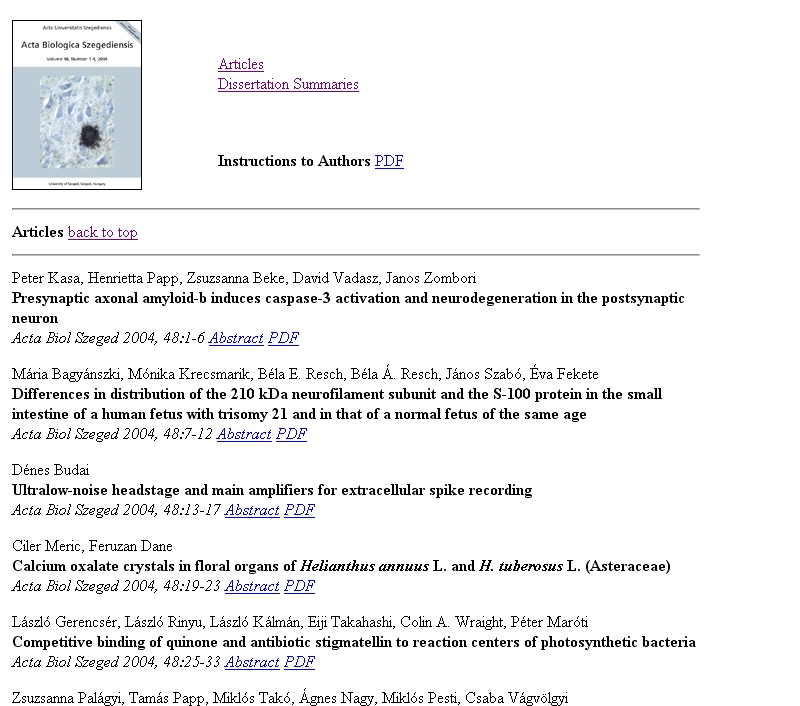 Acta Biologica Szegediensis, 2005-09-28