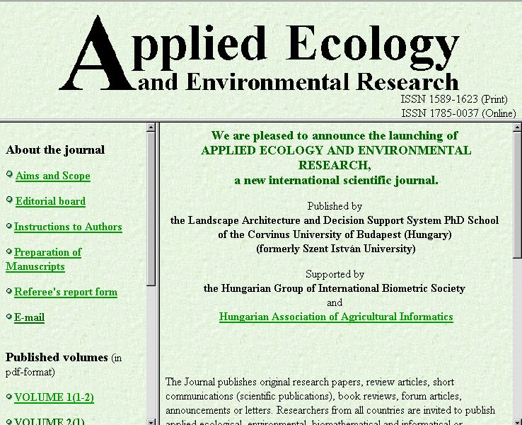 Applied Ecology and Environmental Research, 2005-10-03