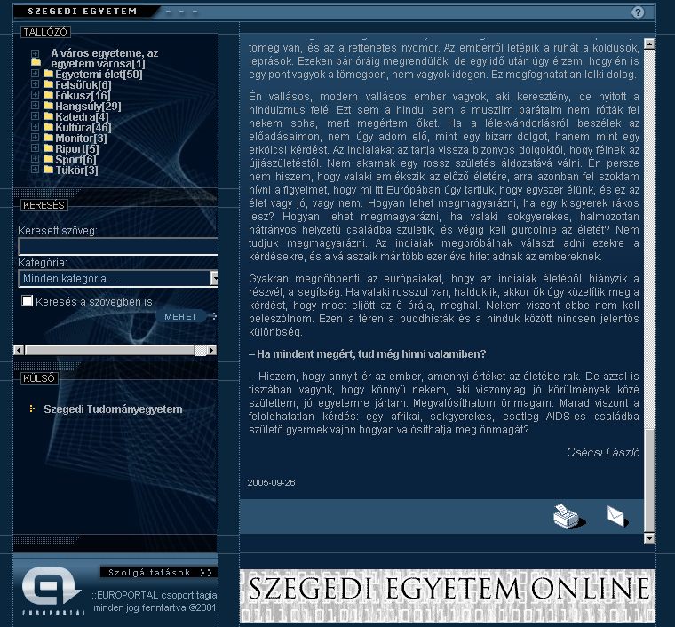 Szegedi Egyetem Online, 2005-10-17