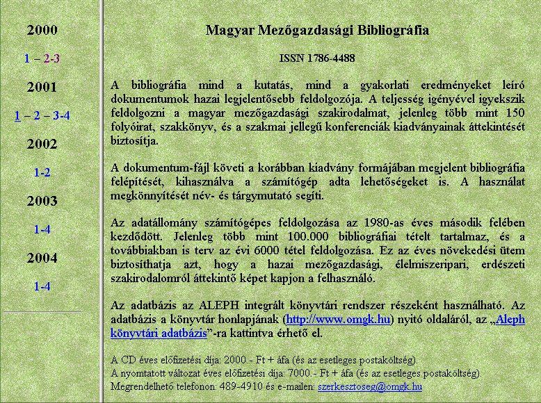 Magyar Mez�gazdas�gi Bibliogr�fia 2005.10.28.