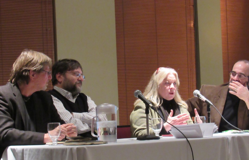 Montreáli panelbeszélgetés Magyarországról. Fotó: Göllner András, Bozóki András, Kim Lane Scheppele, Daniel Salée.