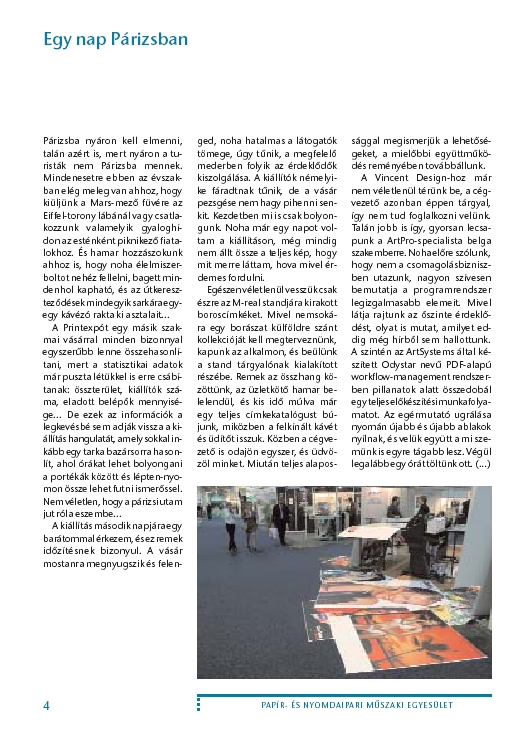 Pap�r- �s Nyomdaipari M�szaki Egyes�let H�rlev�l, 2006-01-20