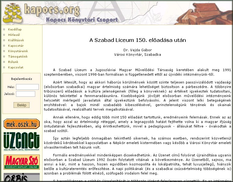 Vajdas�gi K�nyvt�ri H�rlev�l 2006.07.06.