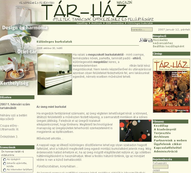 Veszpr�mi �s Feh�rv�ri T�r-H�z Magazin 2007-01-12