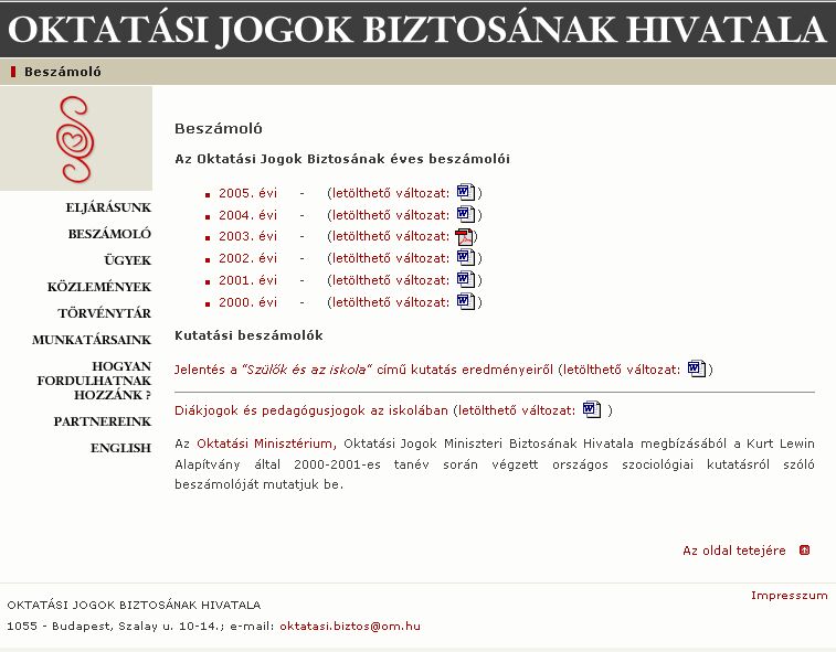 Az Oktat�si Jogok Biztos�nak �ves besz�mol�i 2007.05.04.