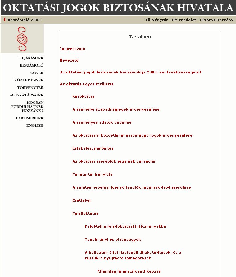 Az Oktat�si Jogok Biztos�nak �ves besz�mol�i 2007.05.04.