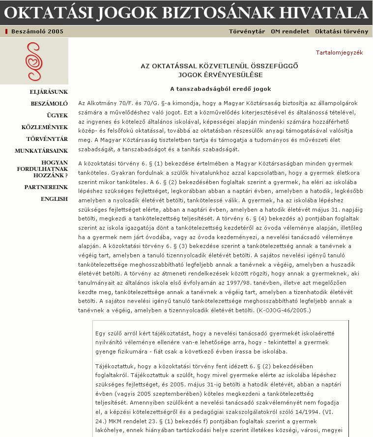 Az Oktat�si Jogok Biztos�nak �ves besz�mol�i 2007.05.04.