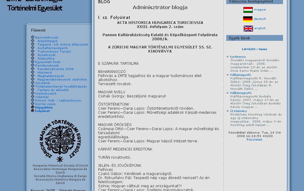 Acta Historica Hungarica Turiciensia 2008.10.14.