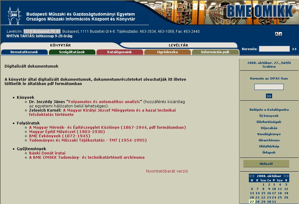 A Magyar M�rn�k- �s �p�t�szegylet K�zl�nye 2008.10.27.