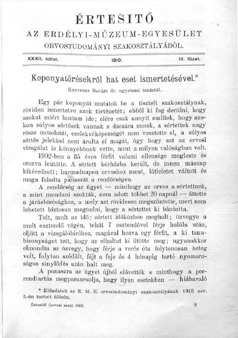 �rtes�t� az Erd�lyi M�zeum-Egyes�let Orvostudom�nyi Szakoszt�ly�b�l 2009.02.02.