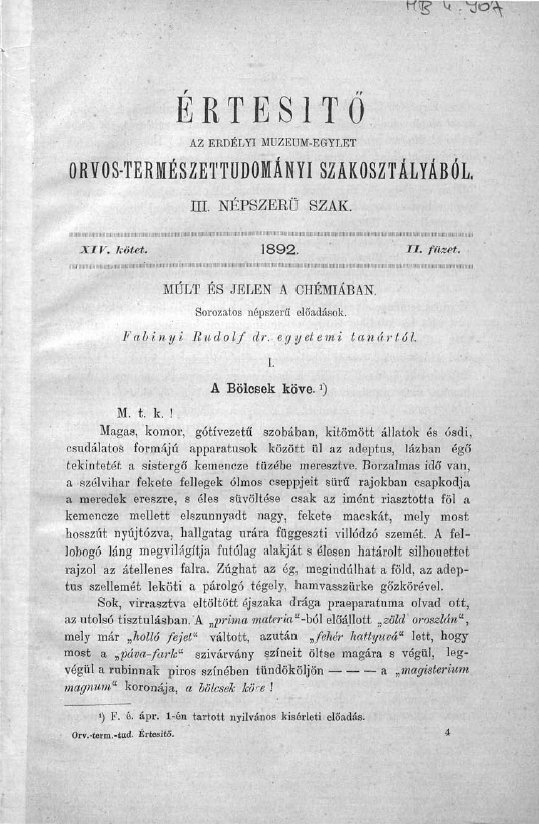 �rtes�t� az Erd�lyi M�zeum-Egylet Orvos-Term�szettudom�nyi Szakoszt�ly�b�l III. N�pszer� Szak 2009.06.30.